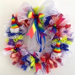 Pride wreath Handcrafted Rainbow Wreath Rainbow Gnome Door Wreath